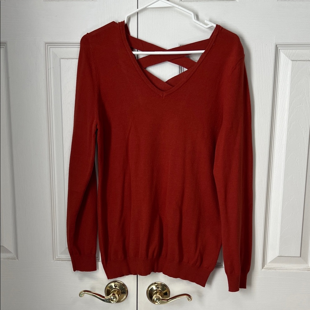 Women's V-Neck Sweater - Burnt Orange